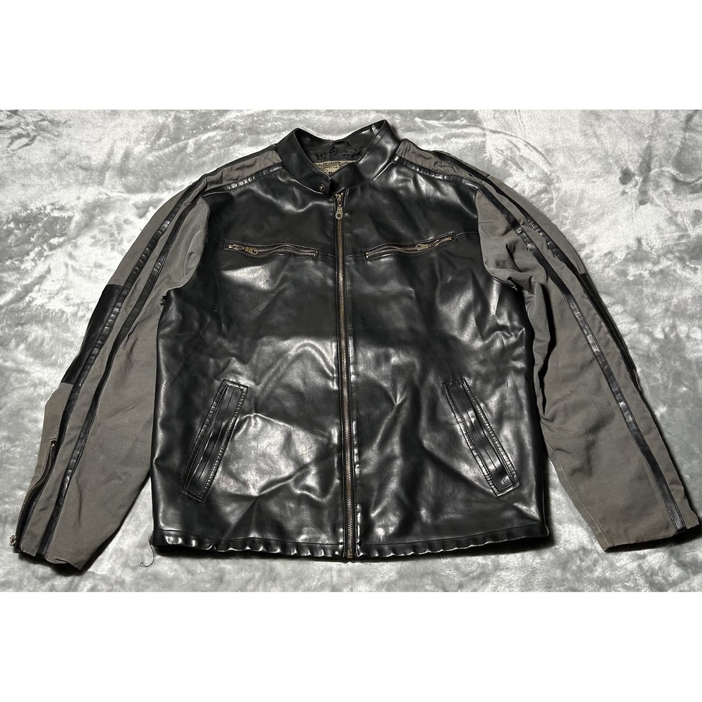 Machine Type Field Apparel Jacket Men Size XL Moto Faux Leather Coat Striped